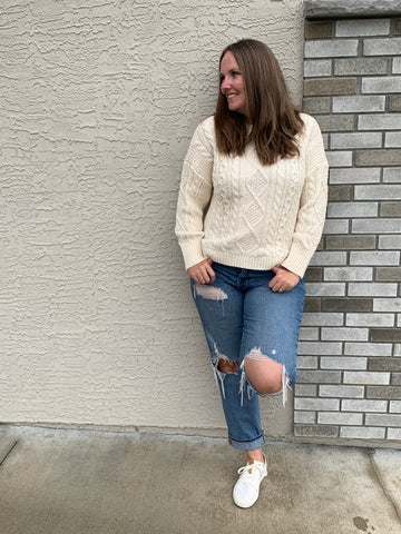 Olivia Crewneck Cable Knit Sweater